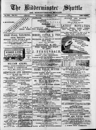 cover page of Kidderminster Shuttle published on November 2, 1889
