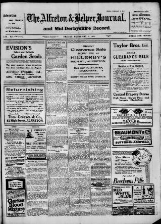 cover page of Alfreton Journal published on February 2, 1923