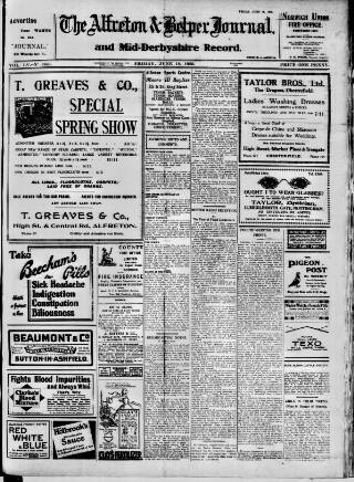cover page of Alfreton Journal published on June 18, 1926