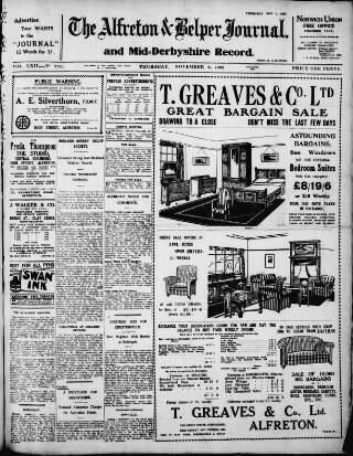 cover page of Alfreton Journal published on November 2, 1933