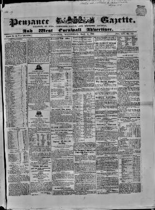 cover page of Penzance Gazette published on May 4, 1853