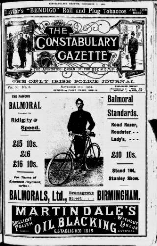 cover page of Constabulary Gazette (Dublin) published on November 2, 1901