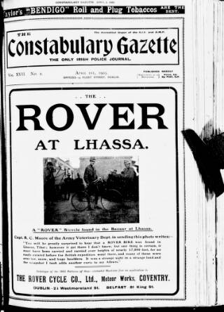 cover page of Constabulary Gazette (Dublin) published on April 1, 1905