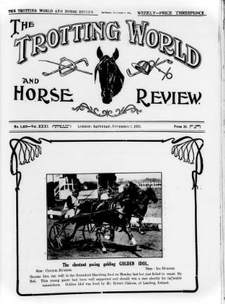 cover page of Trotting World and Horse Review published on November 2, 1929