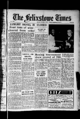 cover page of Felixstowe Times published on February 2, 1952