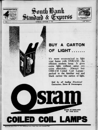 cover page of South Bank Express published on November 2, 1935