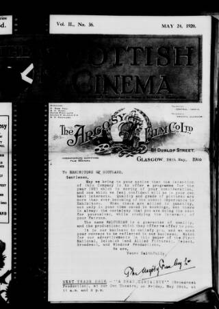 cover page of Scottish Cinema published on May 24, 1920