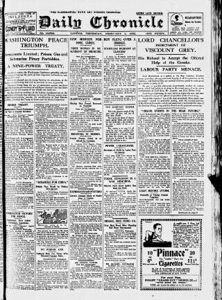 cover page of London Daily Chronicle published on February 2, 1922