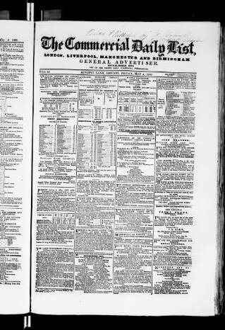 cover page of Commercial Daily List (London) published on May 4, 1860