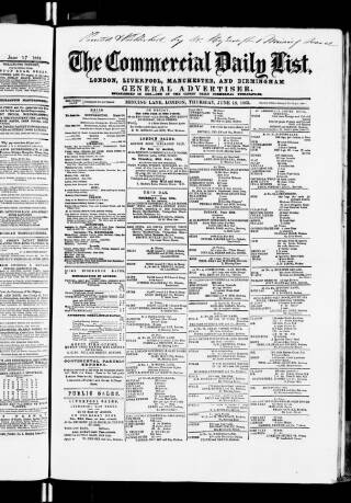 cover page of Commercial Daily List (London) published on June 18, 1863