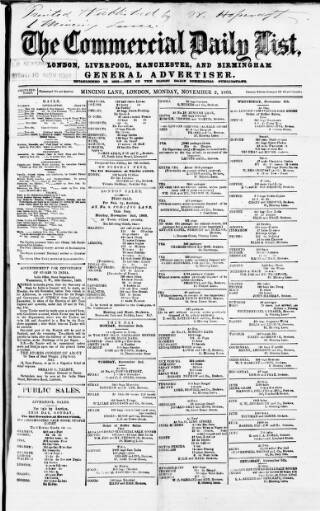 cover page of Commercial Daily List (London) published on November 2, 1868