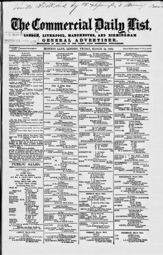 cover page of Commercial Daily List (London) published on March 19, 1869