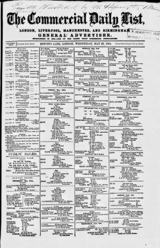 cover page of Commercial Daily List (London) published on May 26, 1869