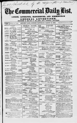 cover page of Commercial Daily List (London) published on March 19, 1870