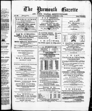 cover page of Yarmouth Gazette and North Norfolk Constitutionalist published on November 2, 1878