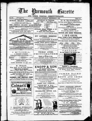 cover page of Yarmouth Gazette and North Norfolk Constitutionalist published on September 17, 1881