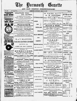 cover page of Yarmouth Gazette and North Norfolk Constitutionalist published on March 19, 1892
