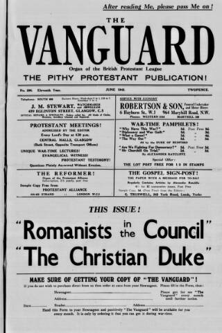 cover page of Protestant Vanguard published on June 1, 1942