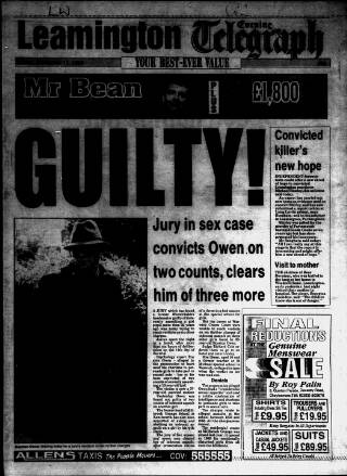 cover page of Leamington Evening Telegraph published on September 17, 1993
