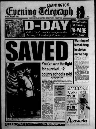 cover page of Leamington Evening Telegraph published on May 27, 1994