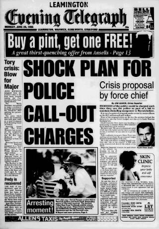 cover page of Leamington Evening Telegraph published on June 26, 1995