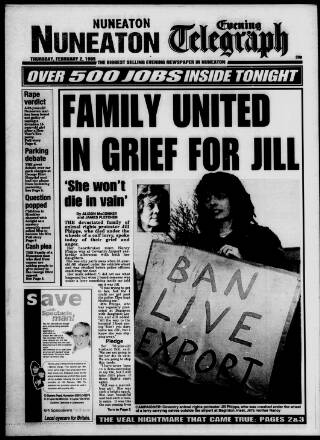 cover page of Nuneaton Evening Telegraph published on February 2, 1995