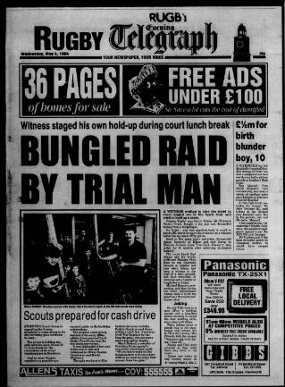 cover page of Rugby Evening Telegraph published on May 4, 1994