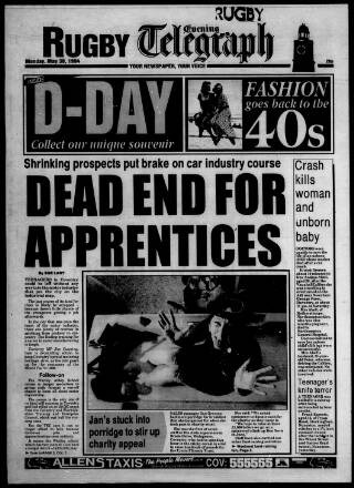 cover page of Rugby Evening Telegraph published on May 30, 1994