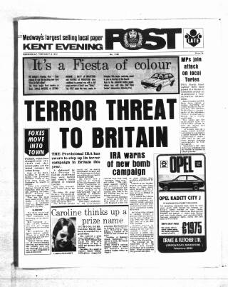 cover page of Kent Evening Post published on February 2, 1977