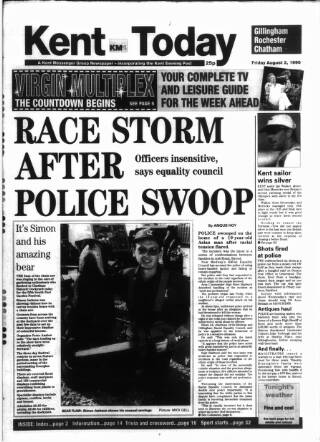 cover page of Kent Evening Post published on August 2, 1996