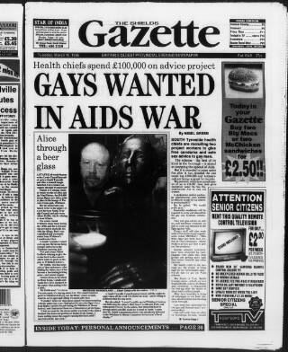 cover page of Shields Daily Gazette published on March 19, 1996