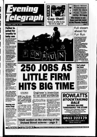 cover page of Northamptonshire Evening Telegraph published on June 18, 1993