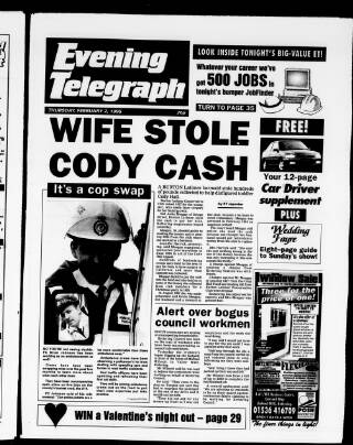cover page of Northamptonshire Evening Telegraph published on February 2, 1995