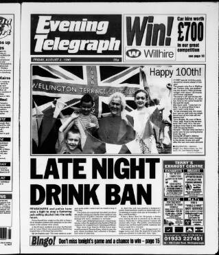 cover page of Northamptonshire Evening Telegraph published on August 2, 1996