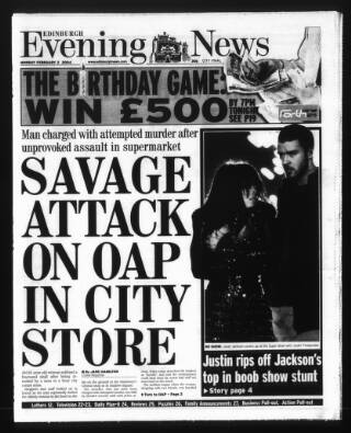 cover page of Edinburgh Evening News published on February 2, 2004