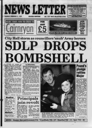 cover page of Belfast News-Letter published on February 2, 1993