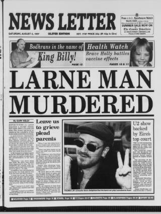 cover page of Belfast News-Letter published on August 2, 1997