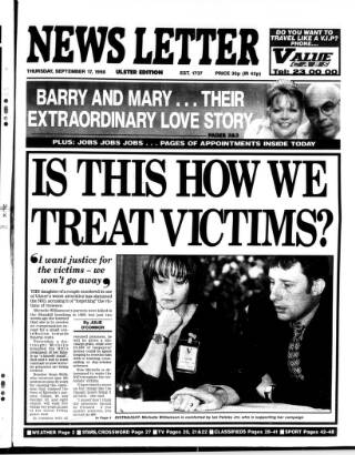 cover page of Belfast News-Letter published on September 17, 1998