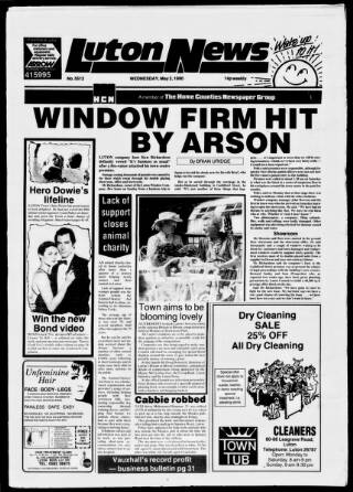 cover page of Luton News and Bedfordshire Chronicle published on May 2, 1990