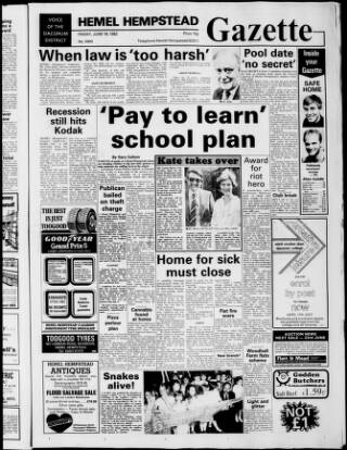 cover page of Hemel Hempstead Gazette published on June 18, 1982