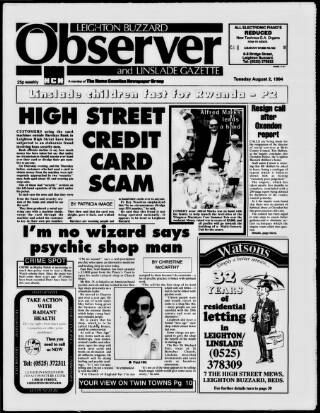cover page of Leighton Buzzard Observer and Linslade Gazette published on August 2, 1994