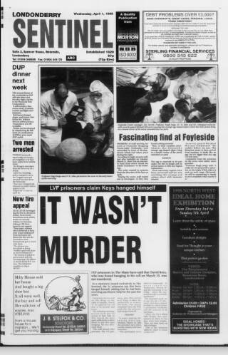 cover page of Londonderry Sentinel published on April 1, 1998