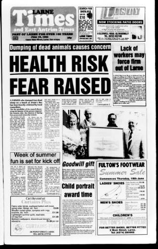 cover page of Larne Times published on June 18, 1992