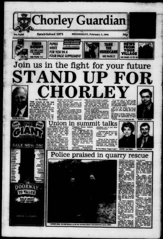cover page of Chorley Guardian published on February 2, 1994