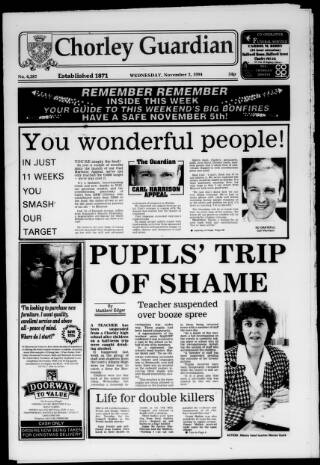 cover page of Chorley Guardian published on November 2, 1994