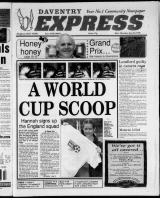 cover page of Daventry and District Weekly Express published on June 18, 1998