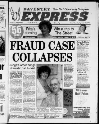 cover page of Daventry and District Weekly Express published on September 17, 1998