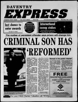 cover page of Daventry and District Weekly Express published on May 2, 2002