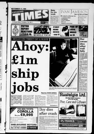 cover page of Portadown Times published on September 17, 1999