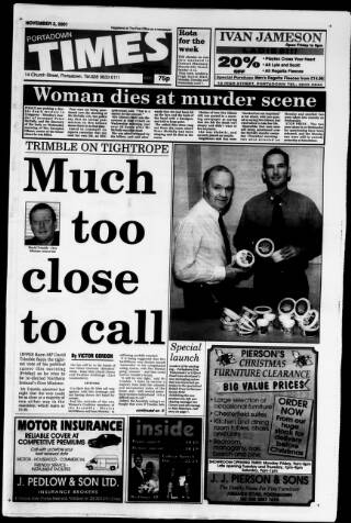 cover page of Portadown Times published on November 2, 2001